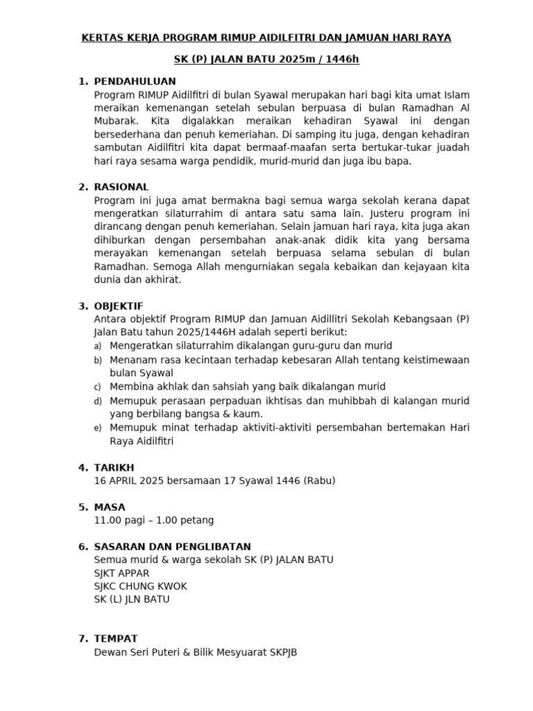 Kertas Kerja Prog Rimup Aidil Fitri Dan Ja | PDF