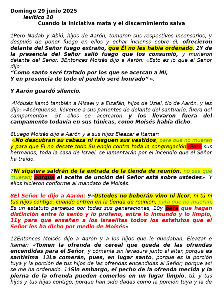 Sermon Lev 10 Jun 29 2025 | PDF | Libro de levítico | Sacerdote