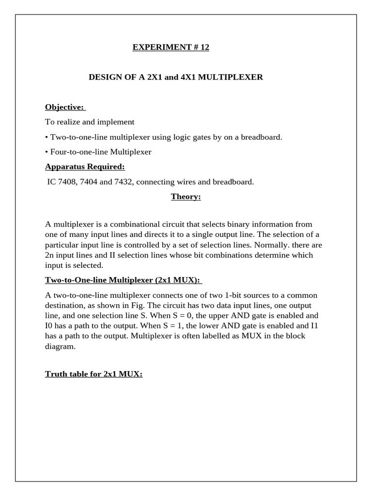 Design of 2x1 and 4x1 Multiplexers | PDF