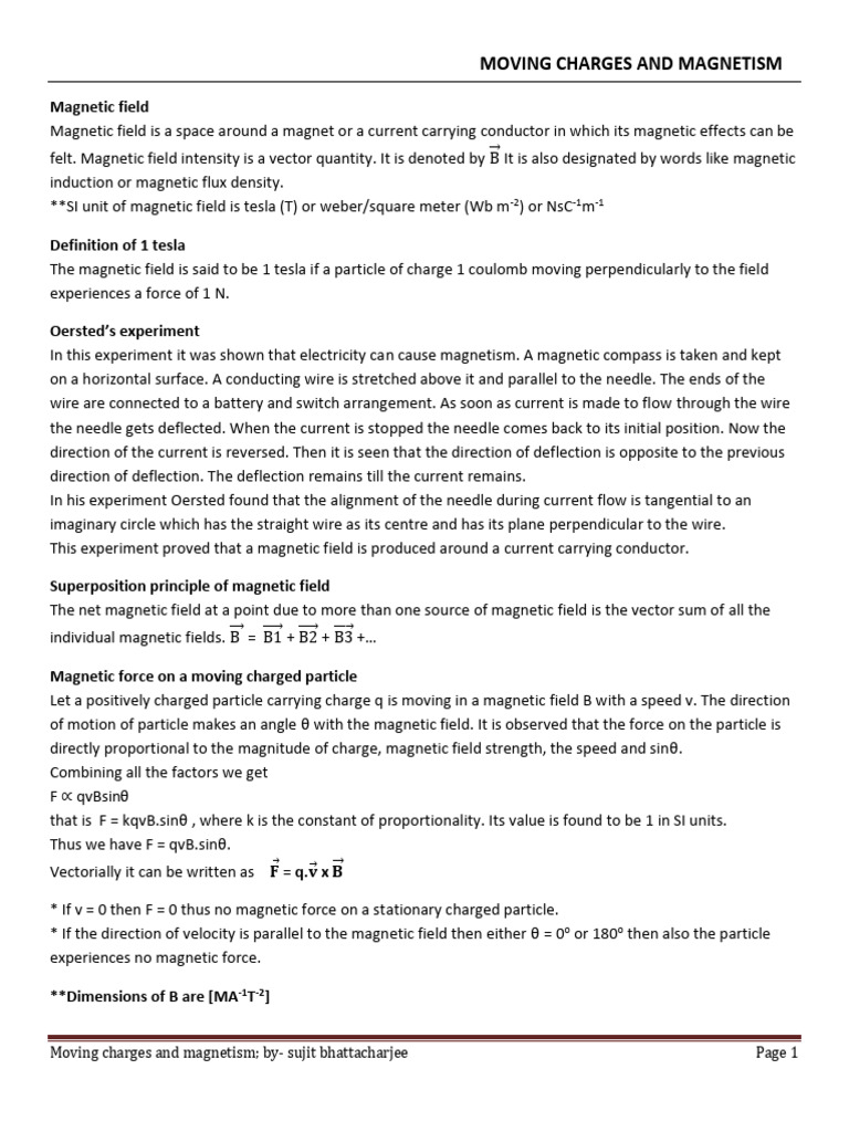 Moving Charges and Magnetism | PDF | Magnetic Field | Force