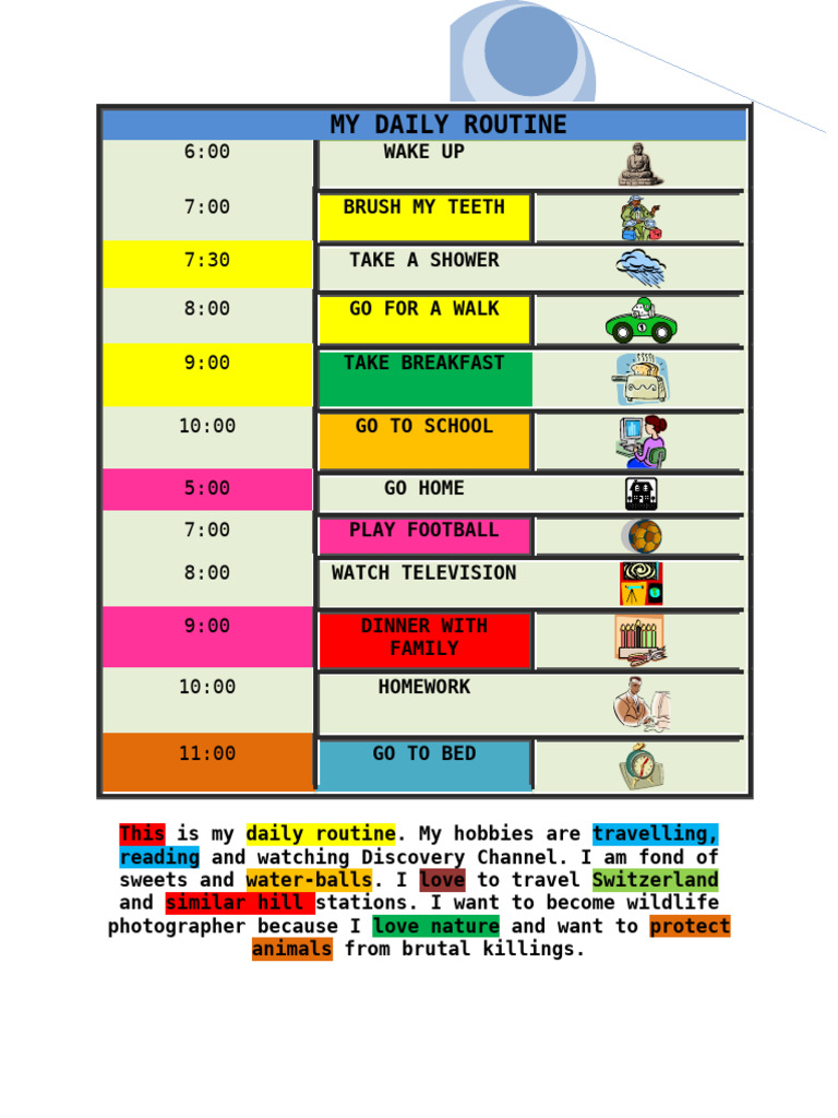 My Daily Routine: Table - Border, Clipart, Text Alignment Center | PDF