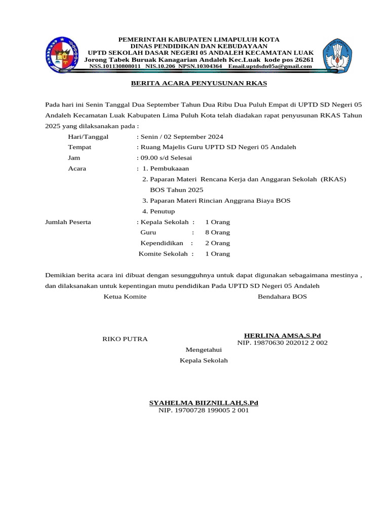 Berita Acara Penyusunan Raks Ok | PDF