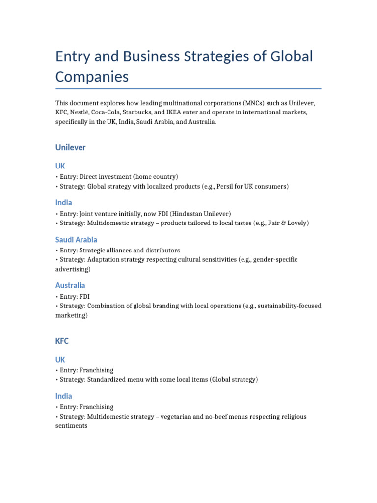 Global Business Strategies of MNCs | PDF | Franchising | Brand