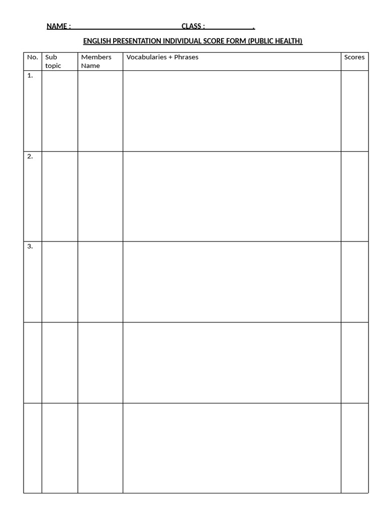 English Presentation Individual Score Form | PDF