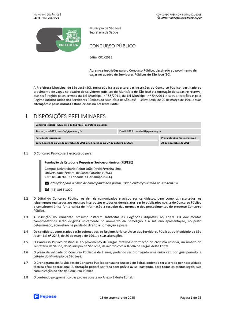 Concurso Público Saúde São José 2025 | PDF | Odontologia | Dentista