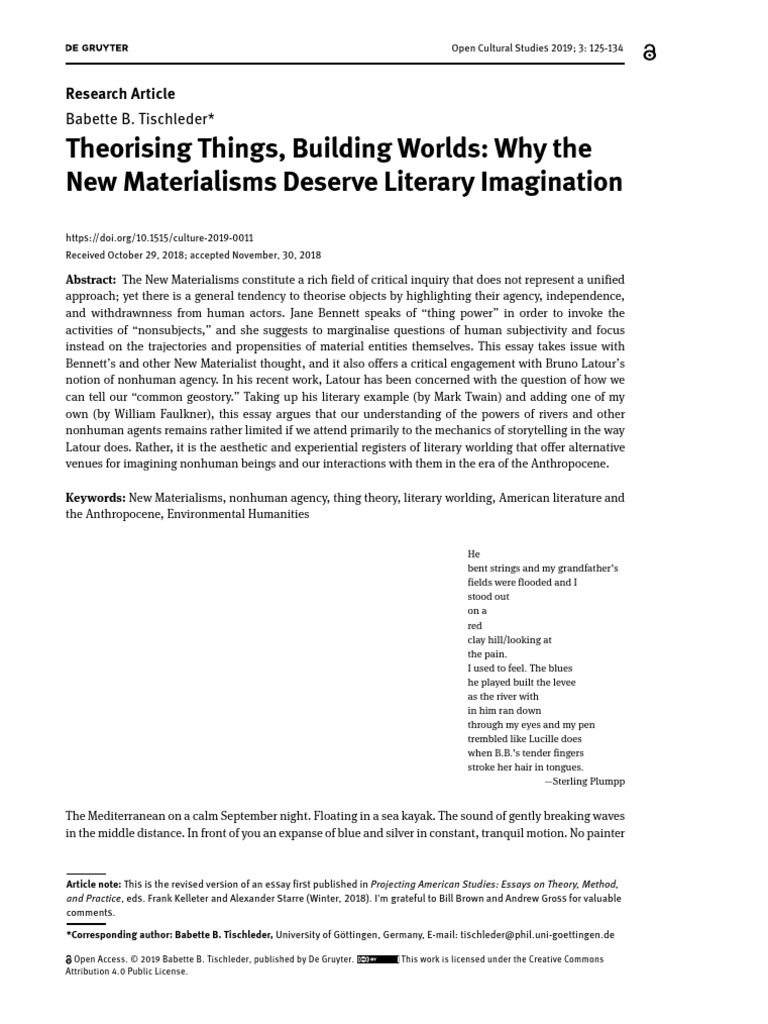 New Materialisms and Literary Imagination | PDF | Narrative | Reality