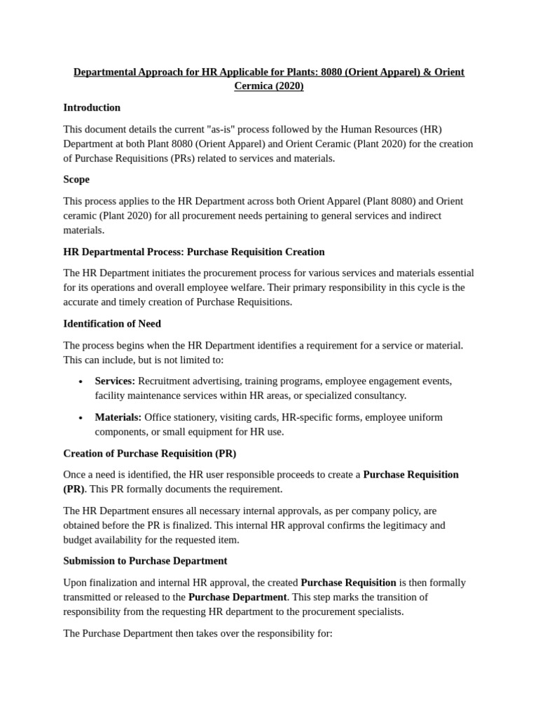 HR Department Business Process Orient Apparel & Orient Cemica | PDF