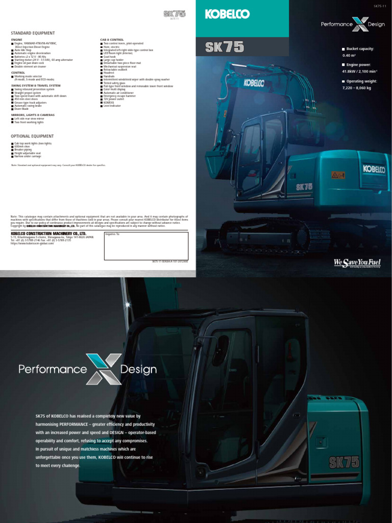 KOBELCO SK75-11 Excavator Overview | PDF | Horsepower | Engines