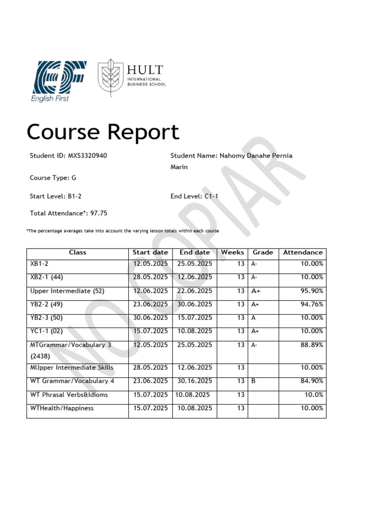 Student Course Performance Report | PDF