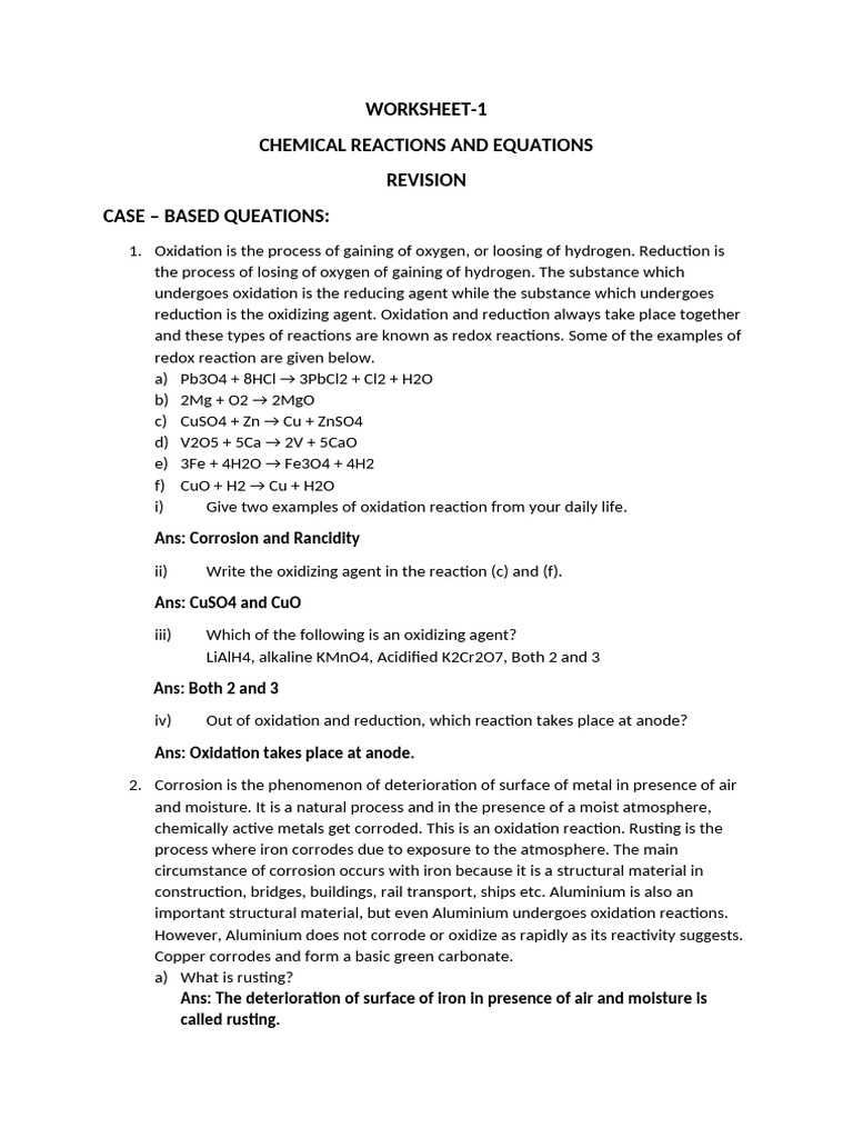 Chemical Reactions and Its Equations | PDF | Redox | Corrosion