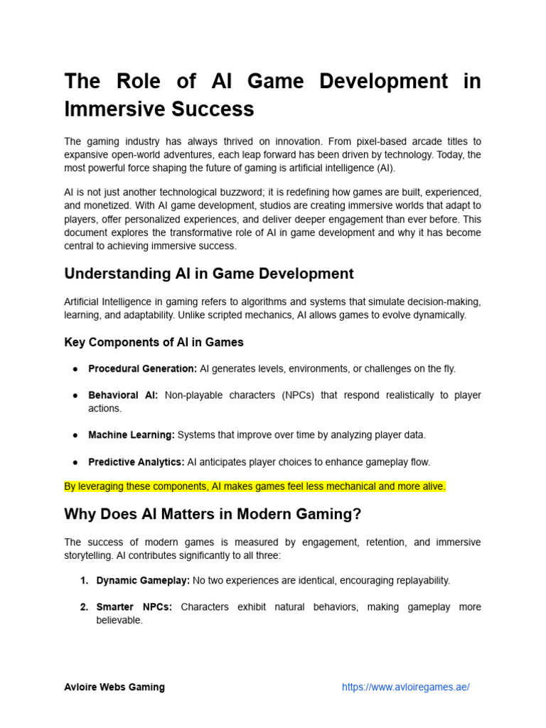 AI's Impact on Immersive Game Development | PDF | Artificial ...