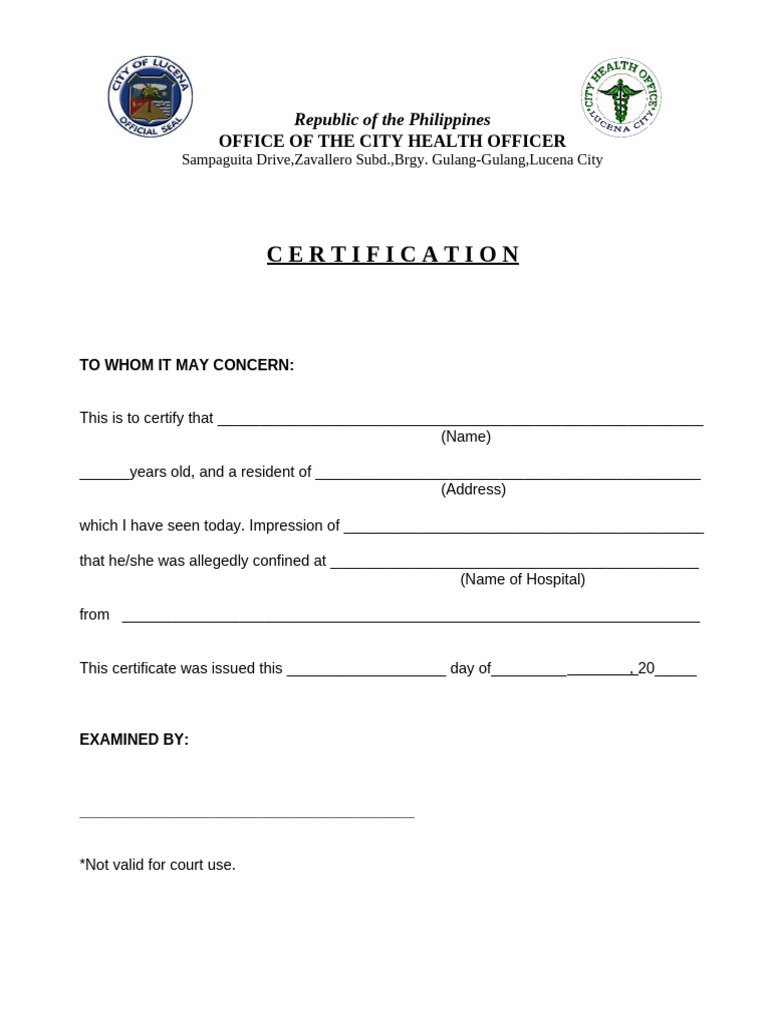 PhilHealth Medical Certificate Template | PDF