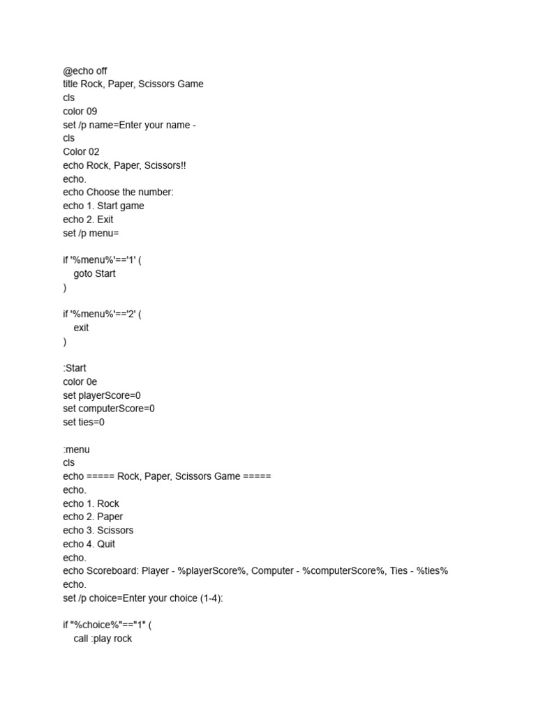 Rock Paper Scissors Game Script | PDF