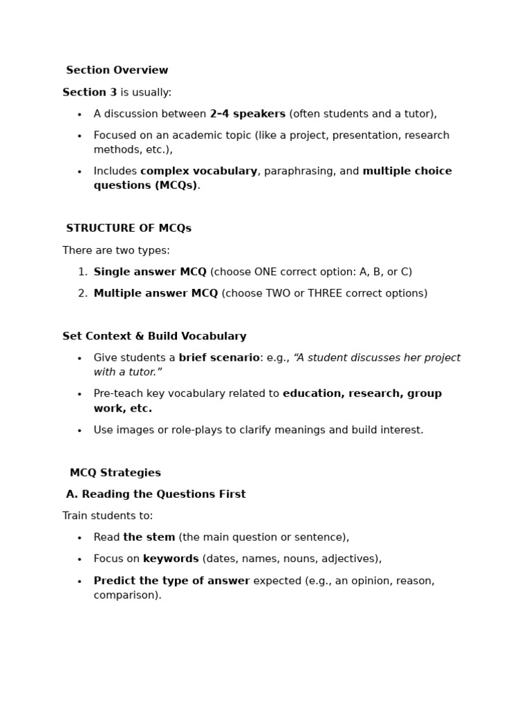 Section 3 (Multiple Choice) | PDF | Multiple Choice | Vocabulary