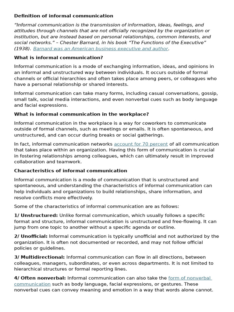 Understanding Informal Communication | PDF | Communication | Nonverbal ...