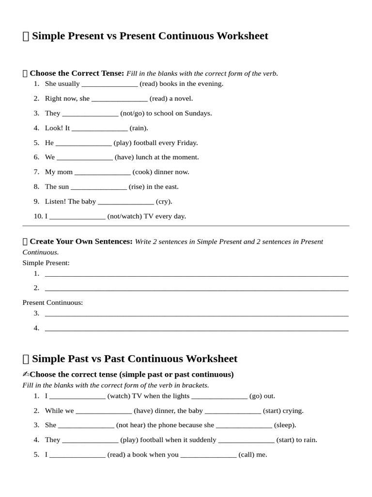 ? Simple Present Vs Present Continuous Worksheet | PDF | Chess Theory ...