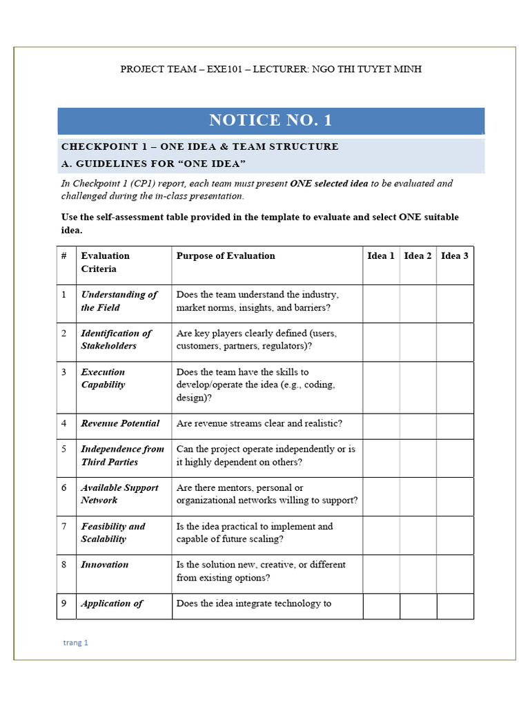 EXE101 Checkpoint 1 Team Guidelines | PDF | Computing | Business