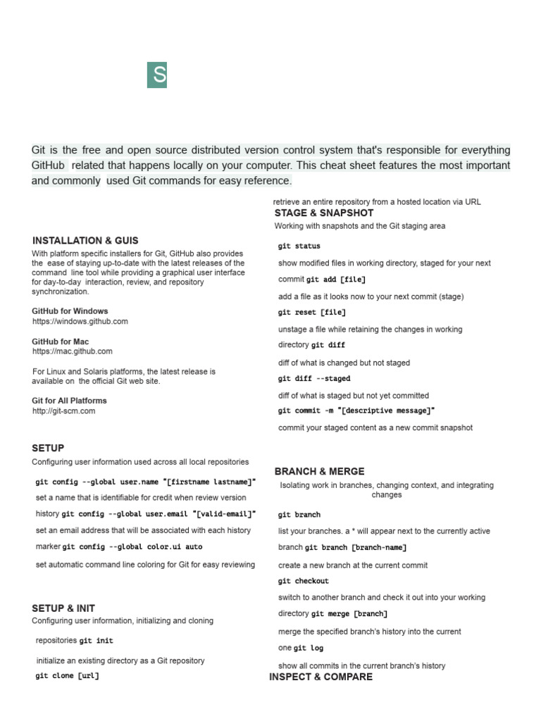 Git Commands Cheat Sheet for Education | PDF | Version Control | Software