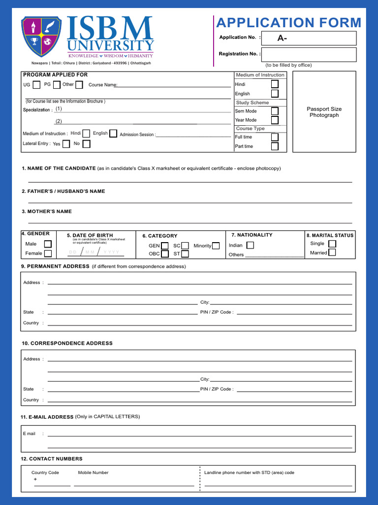 ISBM University Admission Form PDF | PDF