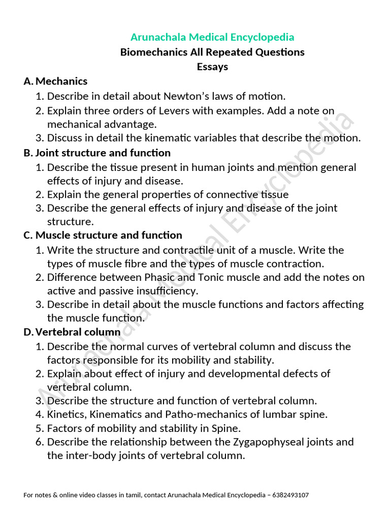 BPT Biomechanics Repeated Questions All | PDF | Anatomical Terms Of ...