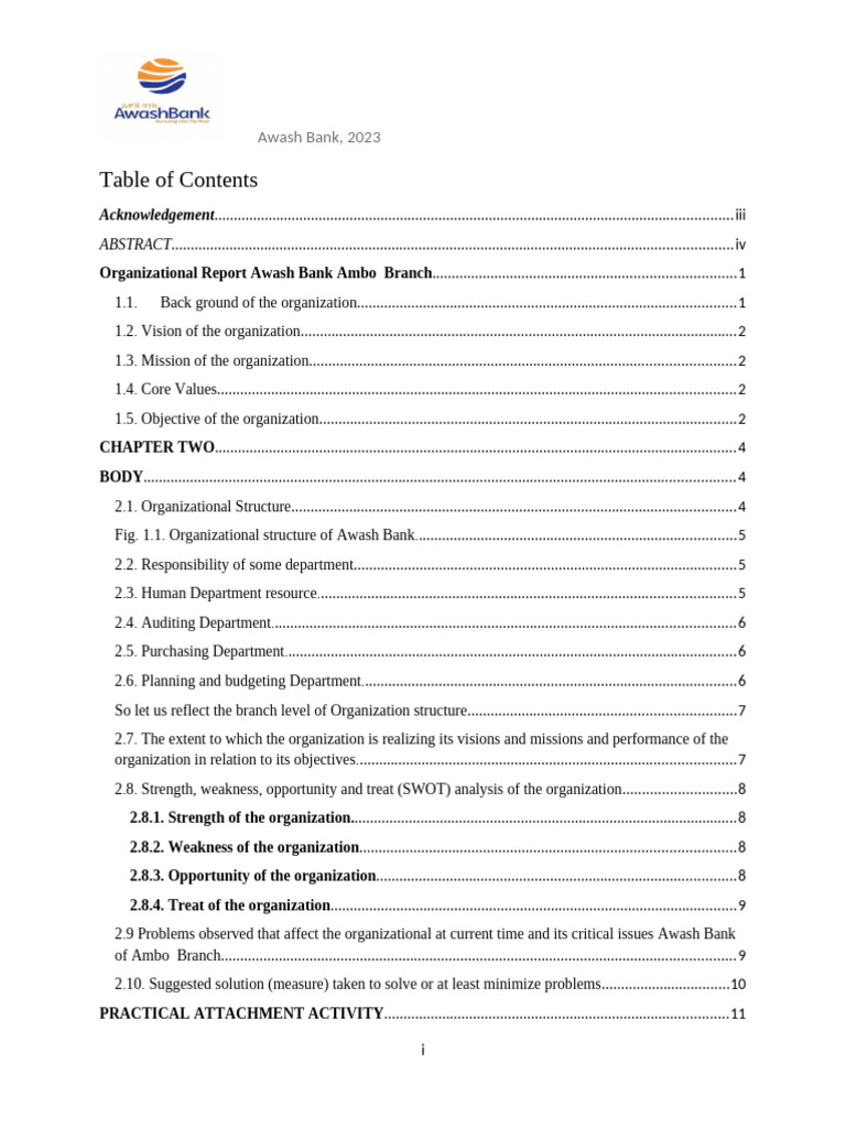 Awash Bank Internship Attachment Ambo Branch | PDF | Banks | Procurement
