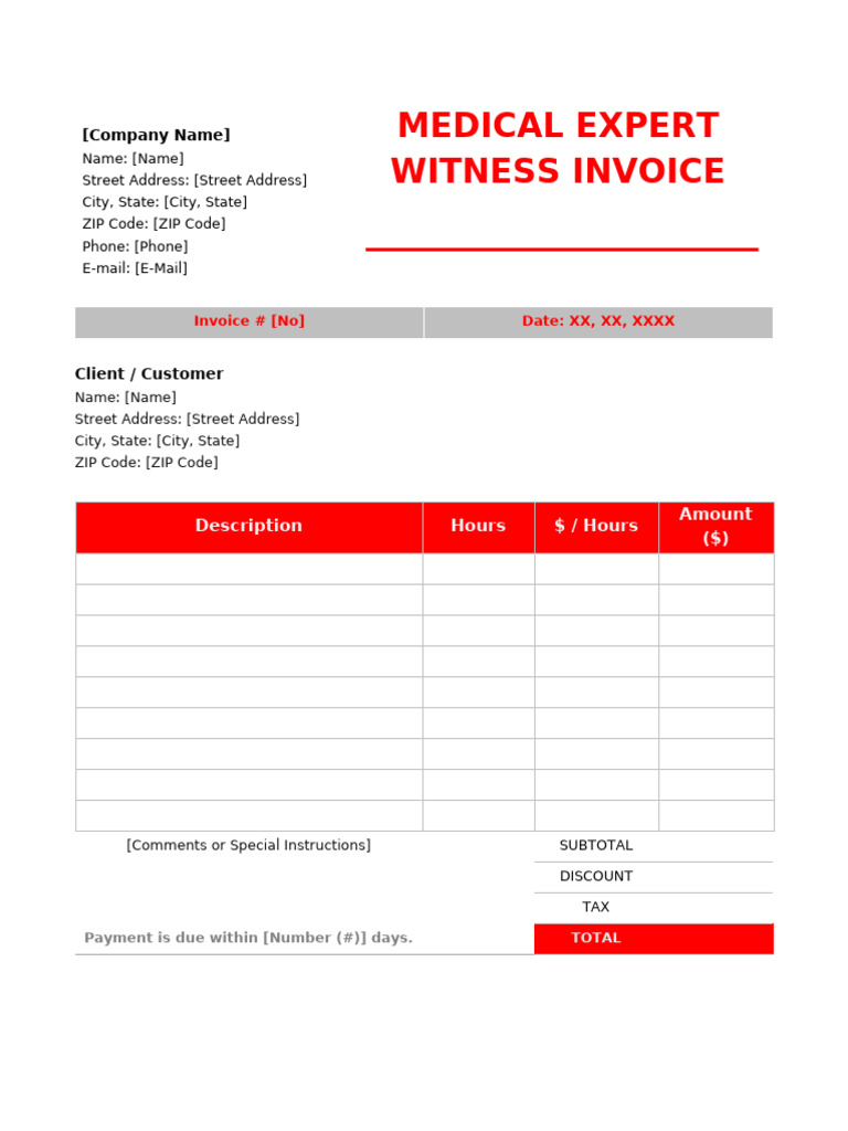 Medical Expert Witness Invoice Template | PDF
