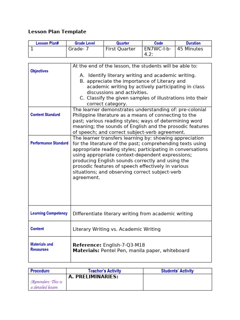 Modified Lesson Plan for Writing Skills | PDF | Lesson Plan | Writing