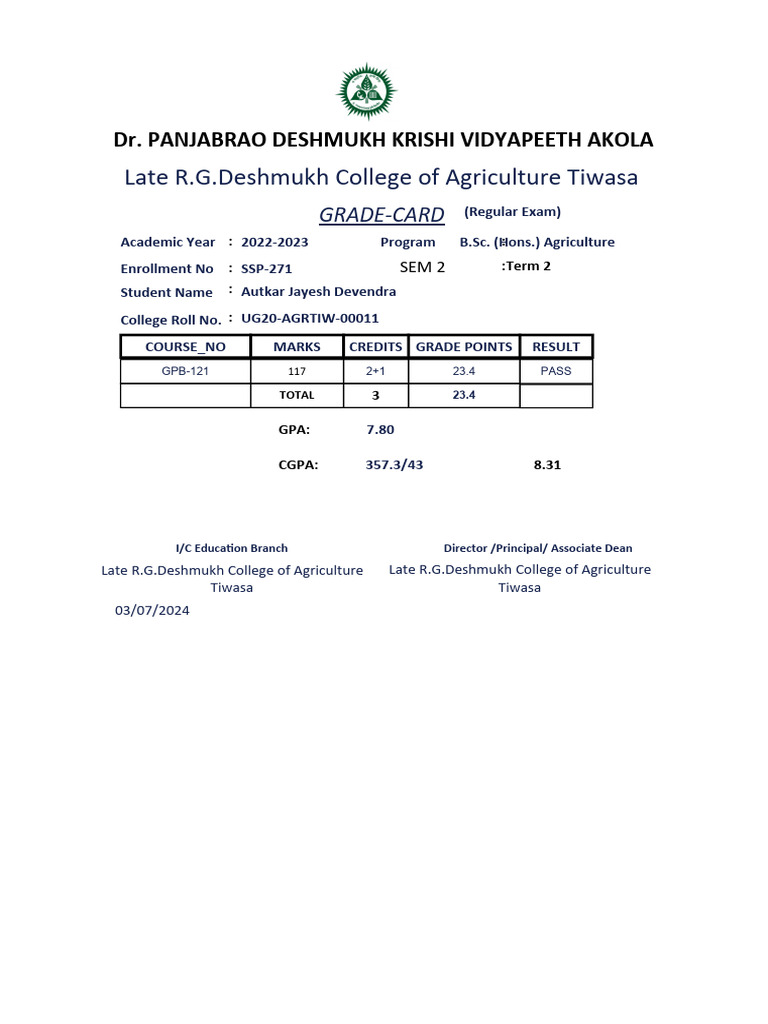 Sem 2 Grade Card | PDF | Education Issues | Change Management