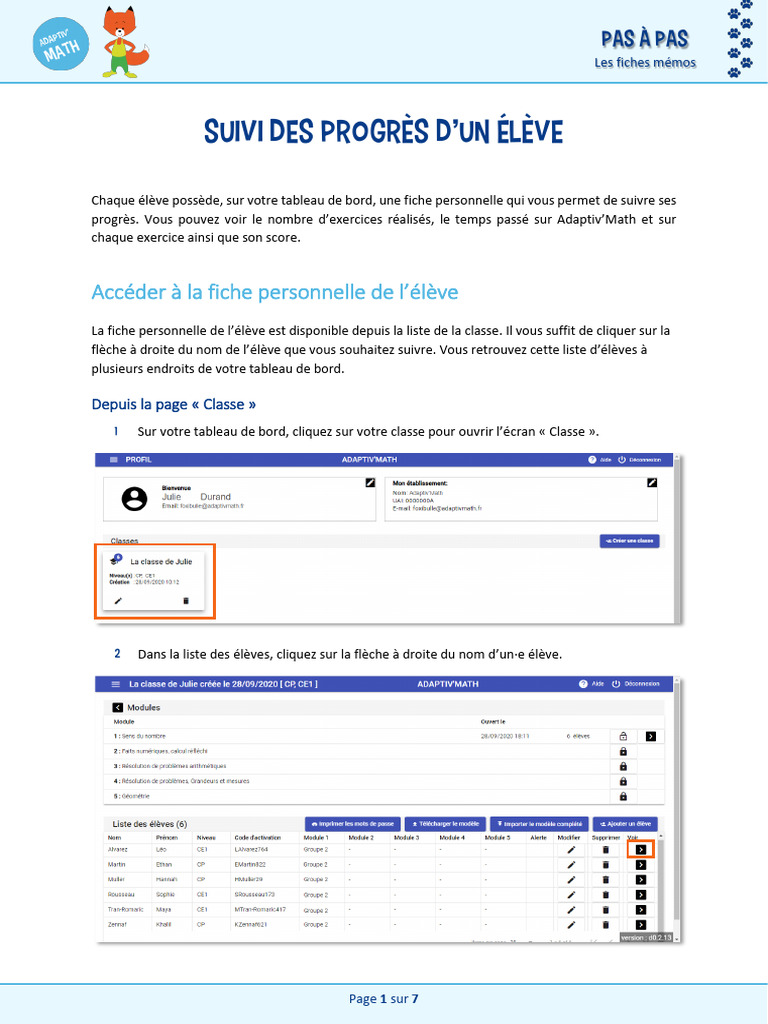 Suivi des progrès d'un élève en mathématiques | PDF