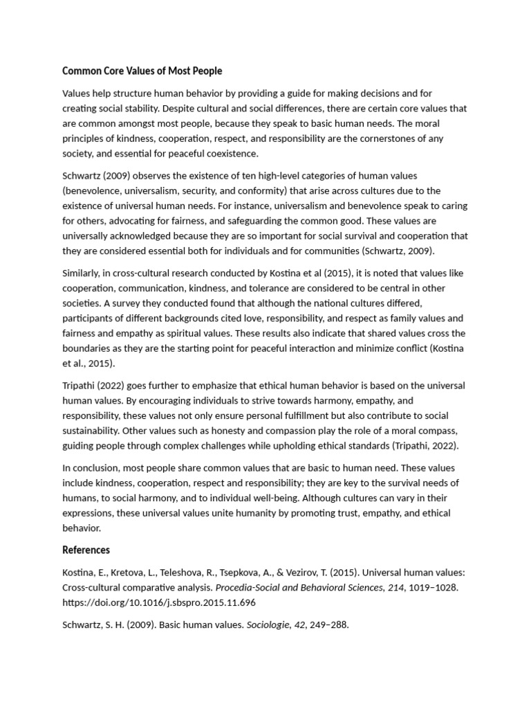 Core Human Values for Social Harmony | PDF | Value (Ethics) | Empathy