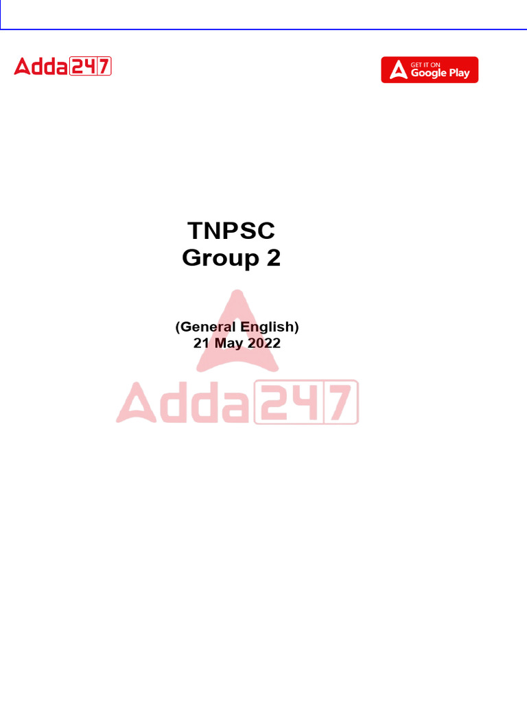 TNPSC Group 2 General English 21 May 2022 Question Paper | PDF