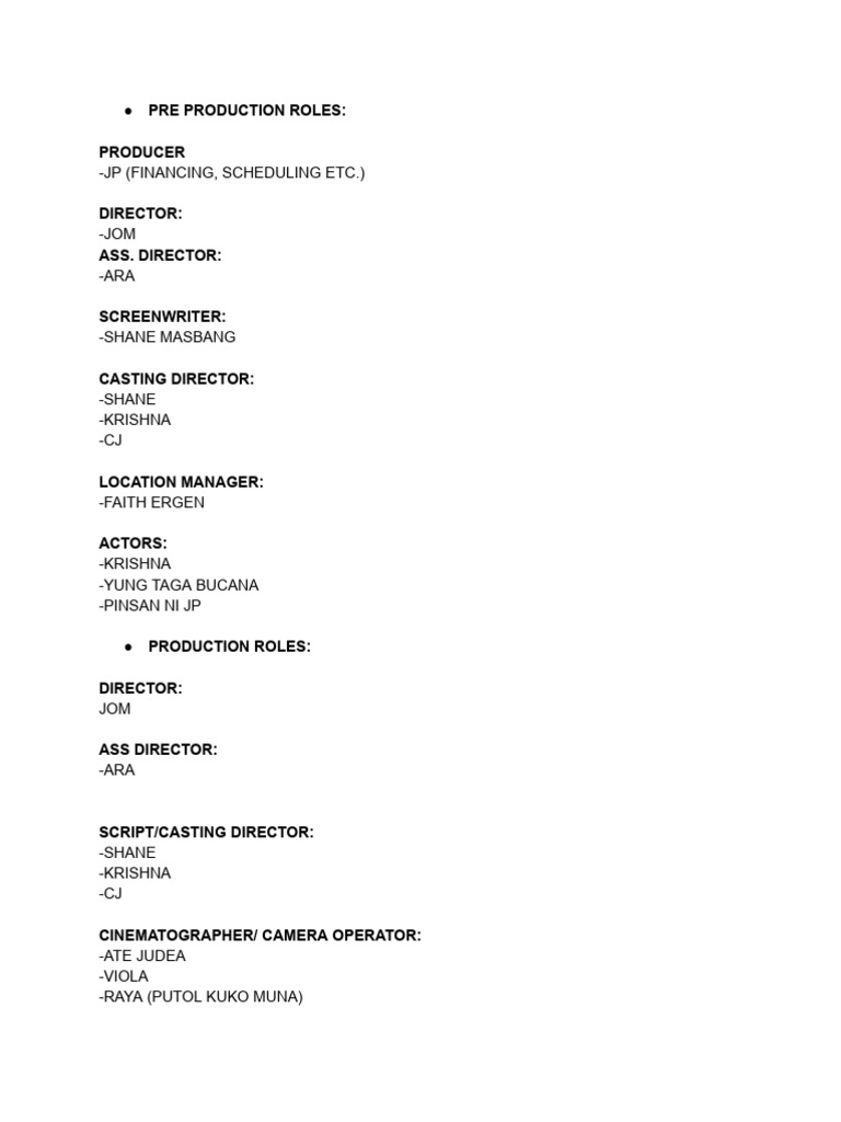 Film Production Team Roles Overview | PDF