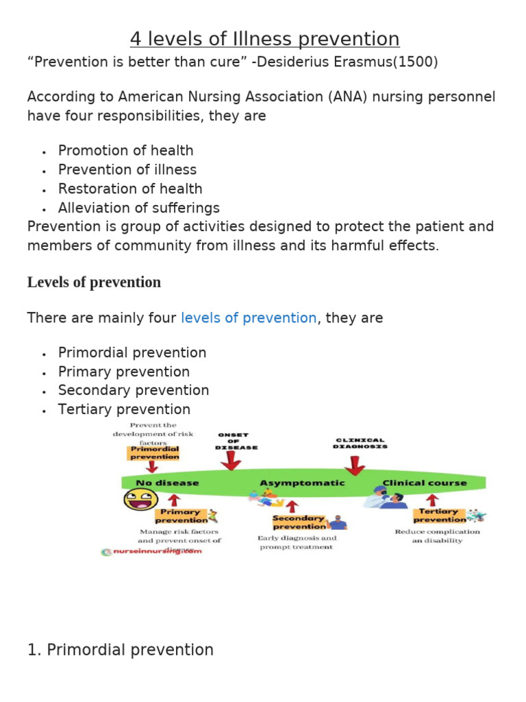 Four Levels of Illness Prevention | PDF | Preventive Healthcare ...