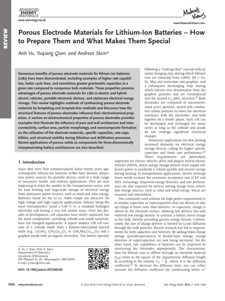 Porous Electrode Materials for LIBs | PDF | Lithium Ion Battery | Porosity