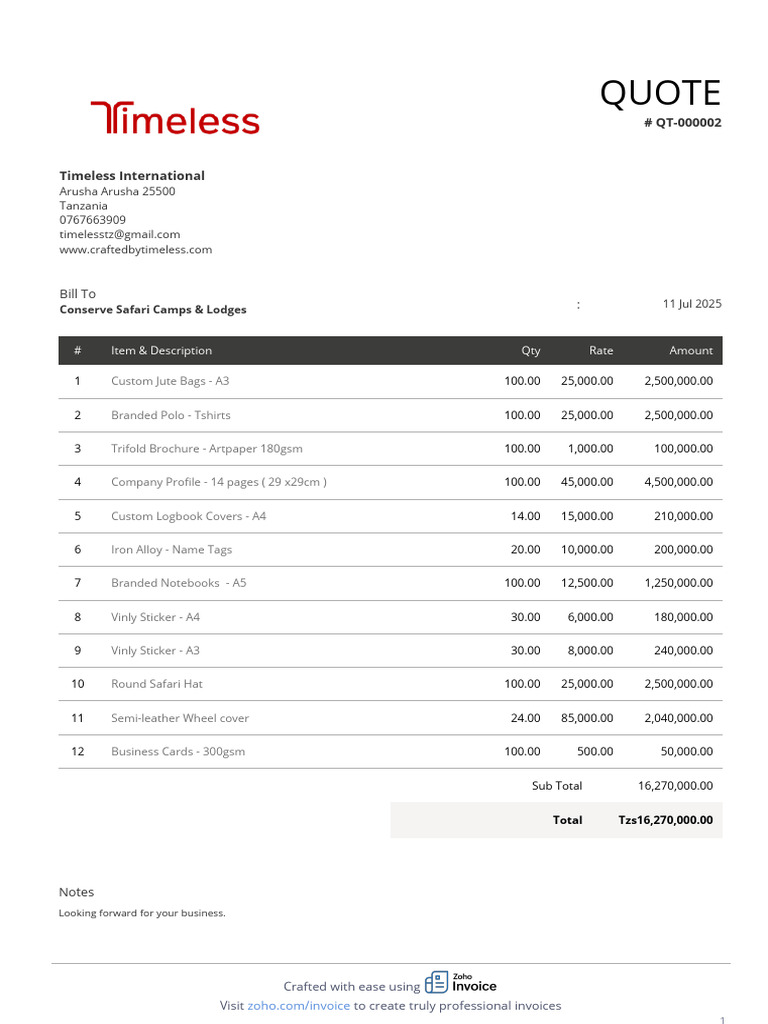 Professional Invoice for Custom Products | PDF