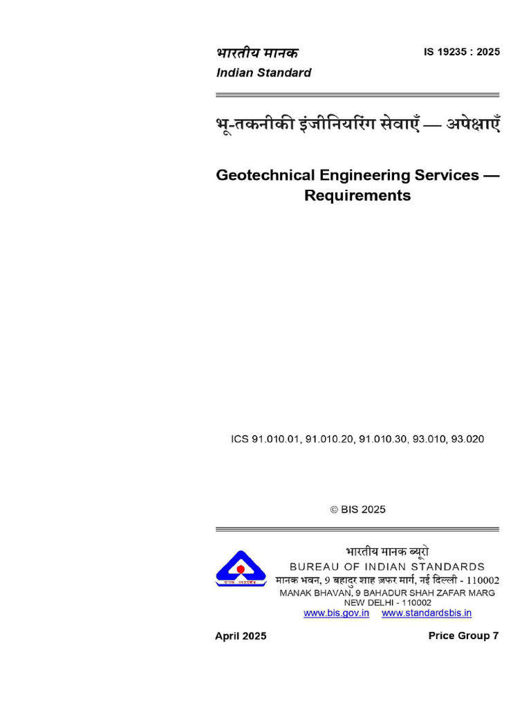 Indian Standards For Geotechnical Engineering Services | PDF