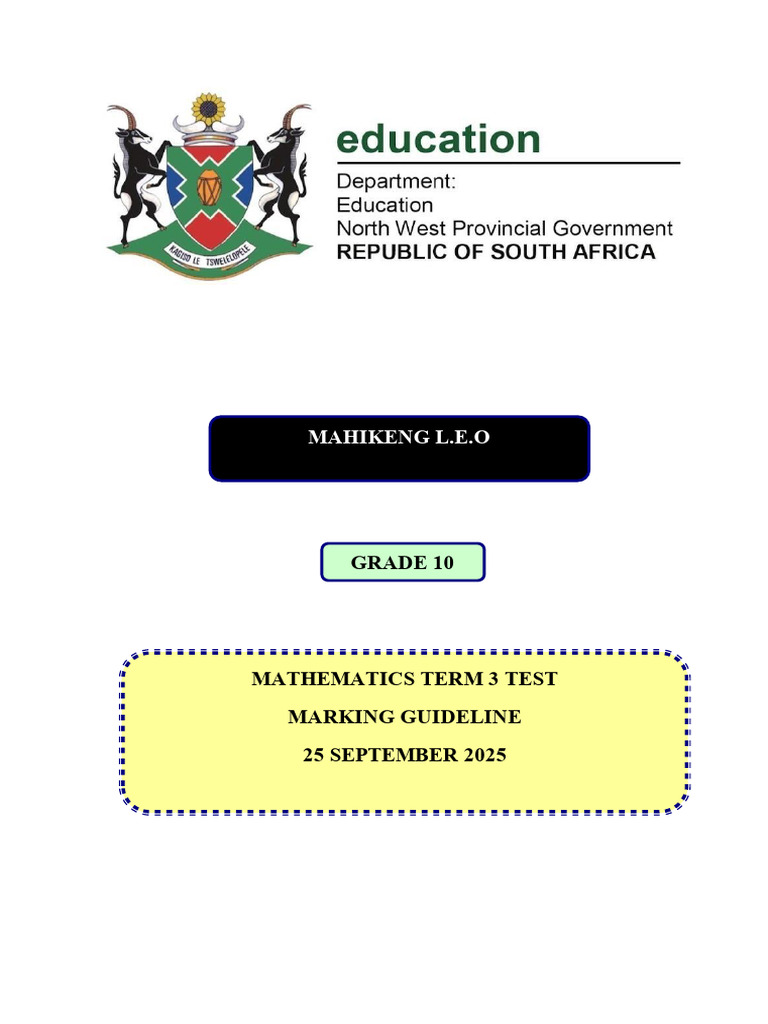 Grade 10 Mathematics Test Guidelines | PDF