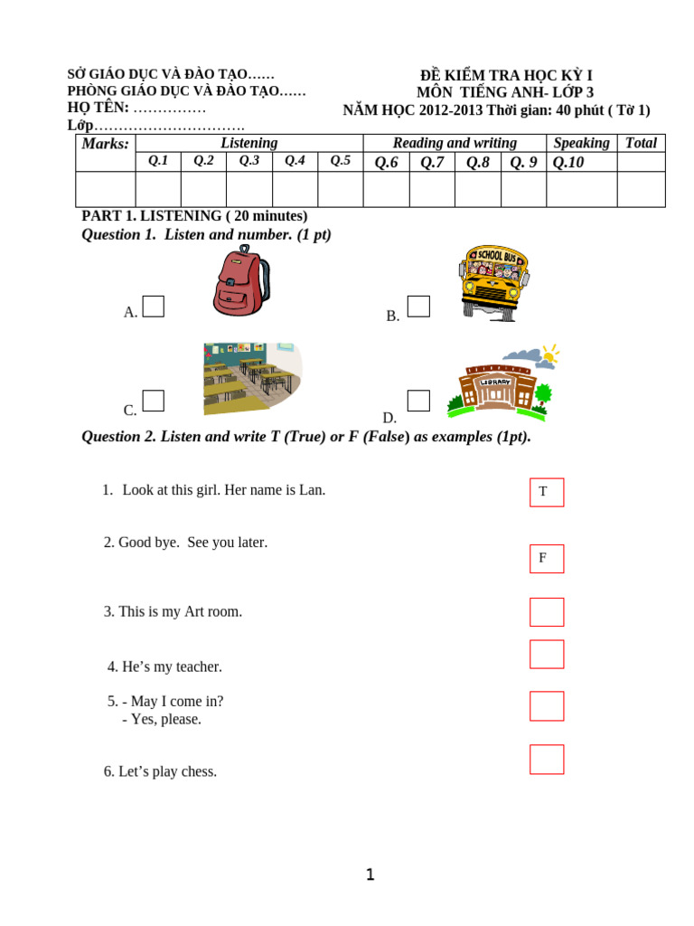 English Test for Grade 3 - Semester 1 | PDF | Chess | Chess Theory