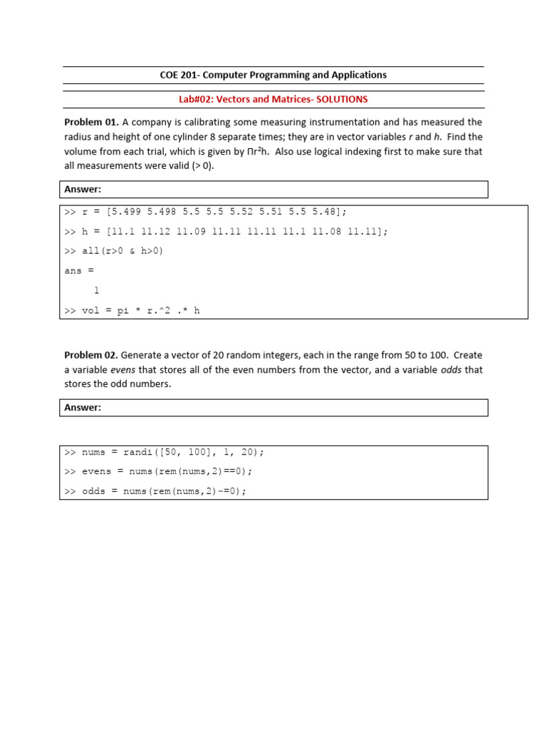 Coe201 Lab02 Solutions | PDF