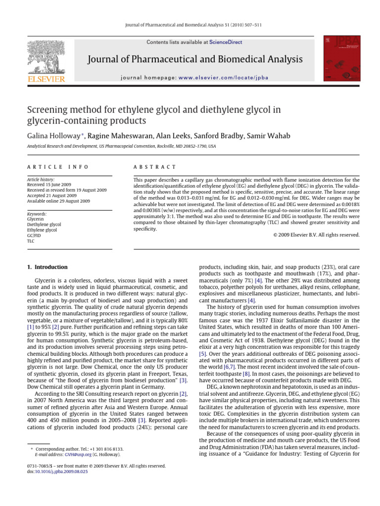 Screening Ethylene & Diethylene Glycol in Glycerin | PDF | Gas ...