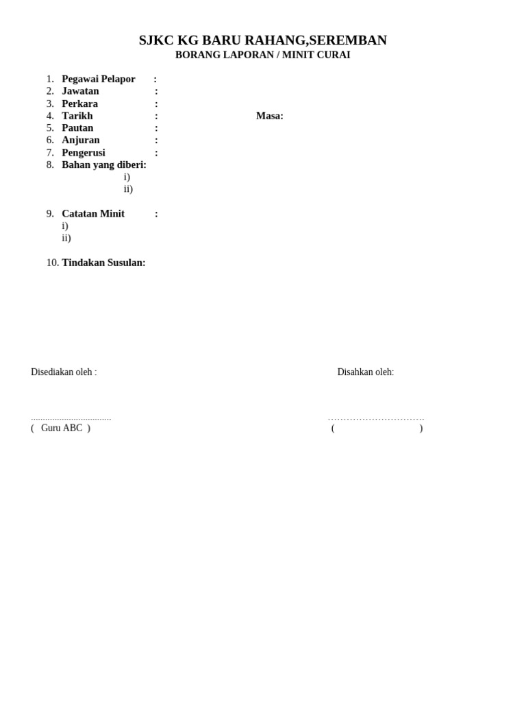 Format Minit Curai SJKCKBR | PDF