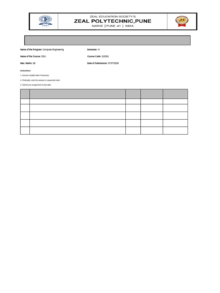 Computer Engineering DSU Assignment Guide | PDF