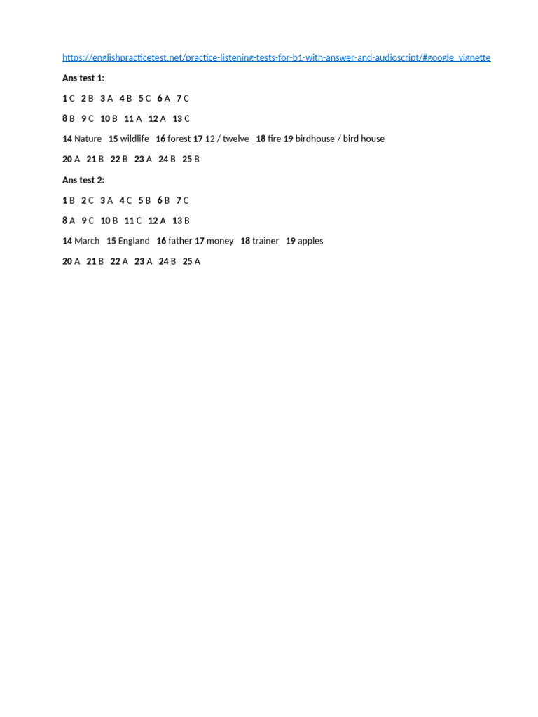B1 Listening Practice Tests with Answers | PDF
