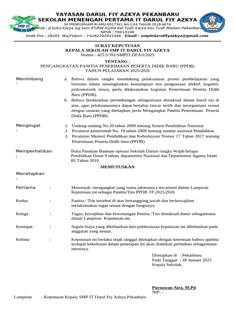 PPDB SMP IT Darul Fiy Azkya 2025/2026 | PDF