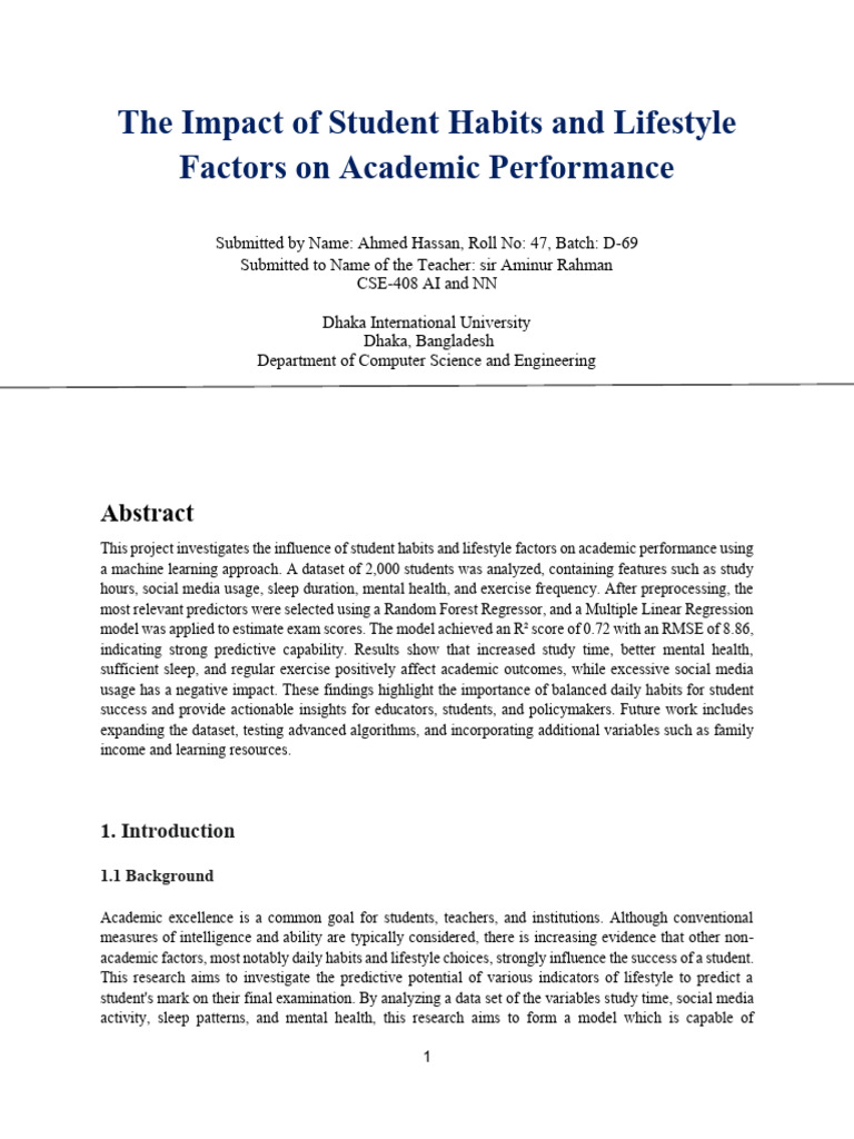 Student Habits Impact on Academic Performance | PDF | Regression ...