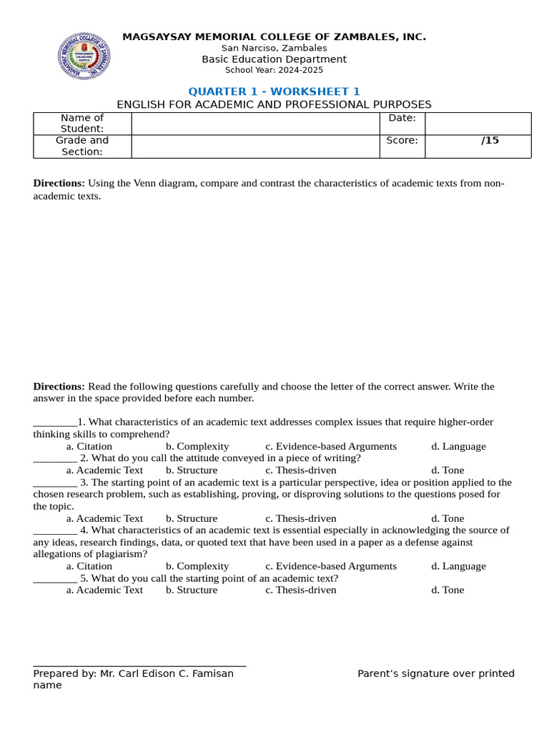 Worksheet1 EAPP | PDF