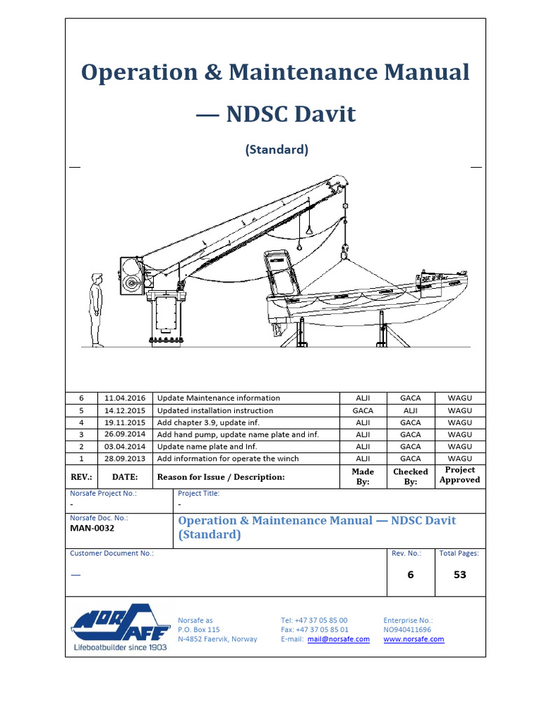 NDSC Davit Operation & Maintenance Guide | PDF | Mechanical Engineering