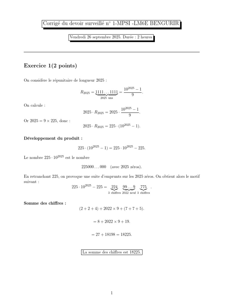Corrigé Devoir Surveillé MPSI 2025 | PDF | Mathématiques | Géométrie