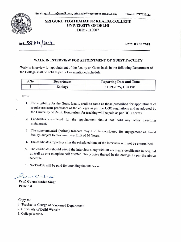 Guest Faculty Walk-In Interview Notice | PDF