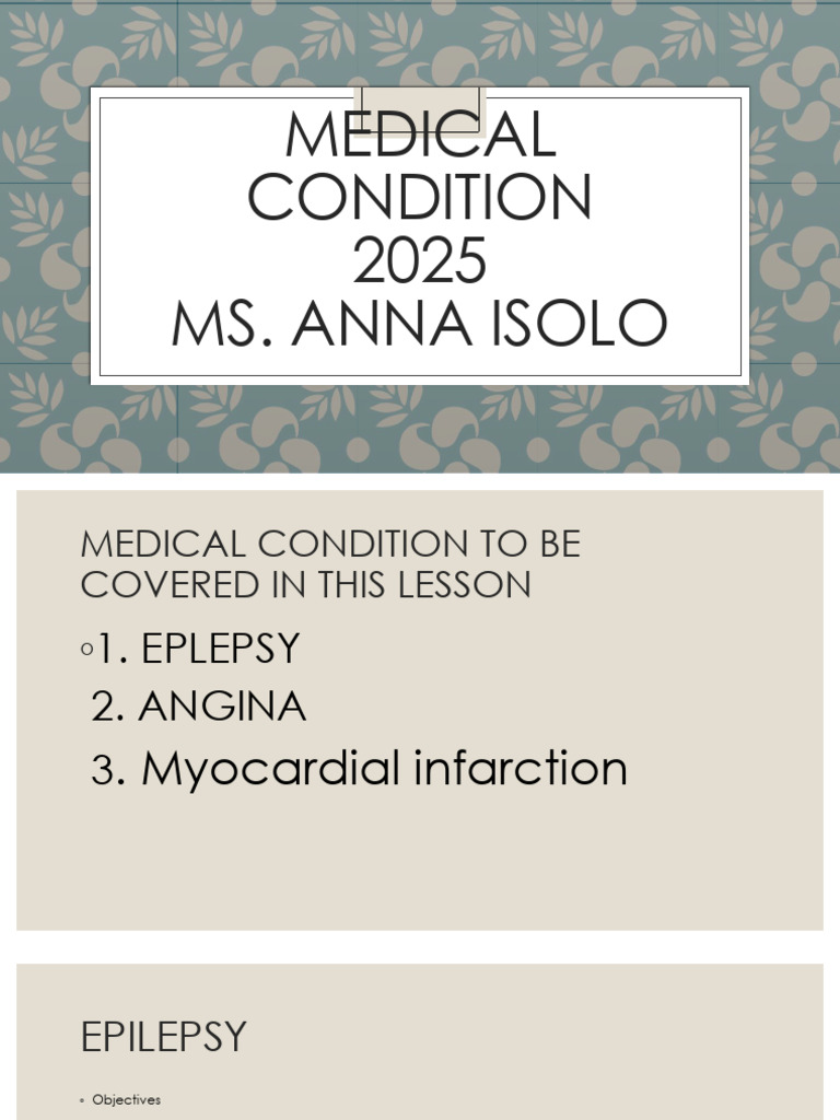 Medical Conditio-Lesson 2 | PDF | Myocardial Infarction | Epilepsy